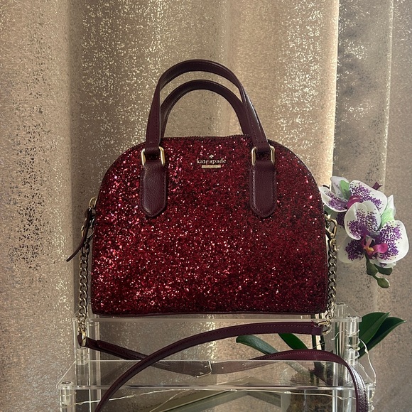 kate spade Handbags - KATE SPADE ♠️ Mini Reiley Laurel Way Glitter Wine Red Satchel Crossbody